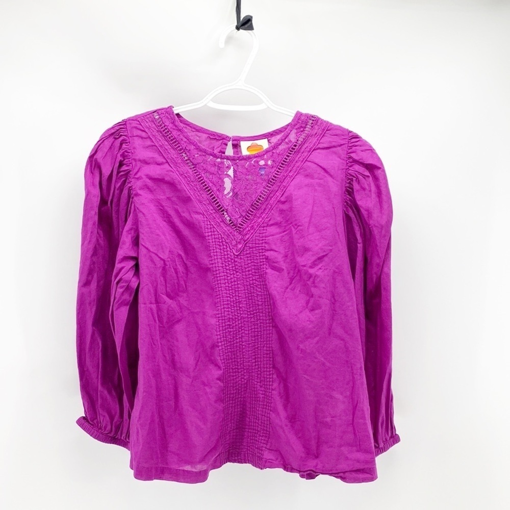 Anthropologie Farm Rio Kelsie Blouse Balloon Sleeve Oversized Pink